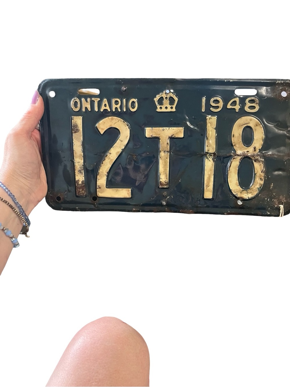 Vintage Ontario 1948 navy blue & Cream License Plate Wall Decor bar man cave